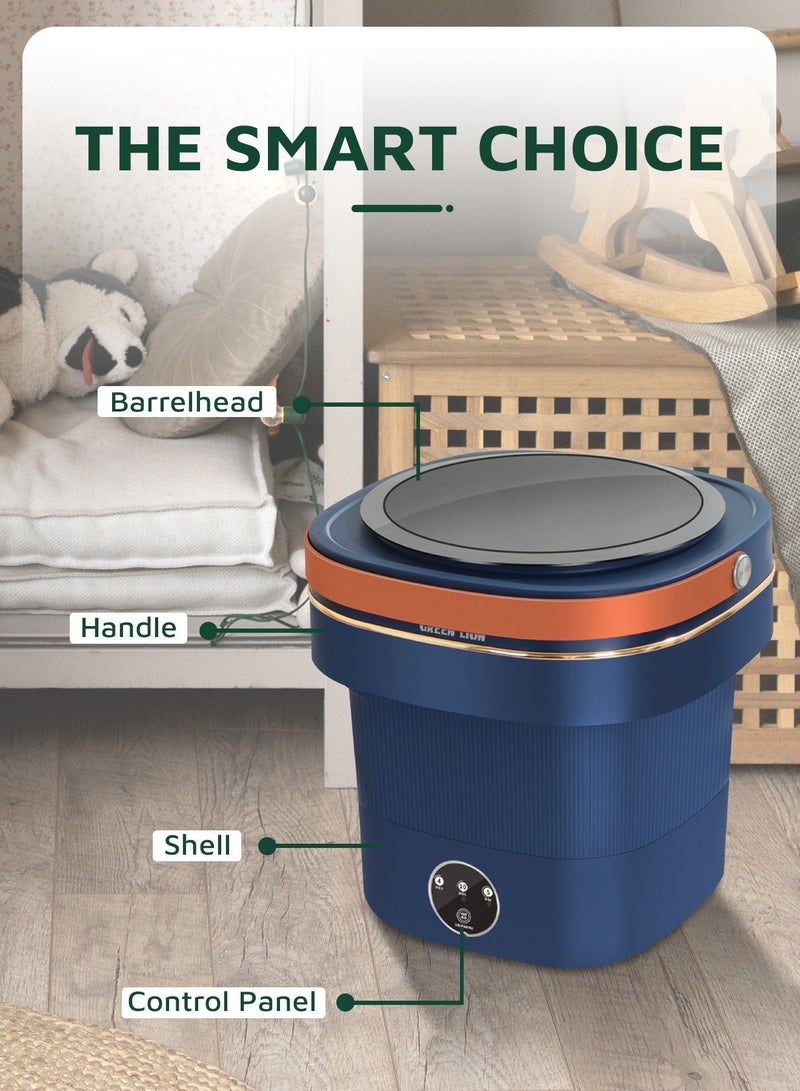 جرين ليون غسالة ملابس صغيرة قابلة للطي بسعة 9 لتر / حجم صغير / غسيل منخفض الضوضاء / سهلة الاستخدام / وظيفة التصريف / غسالة ملابس محمولة - أزرق - Image 5